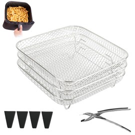 3-Layer Square Air Fryer Rack Including 4 Heighten Feet and Clip,Square Air Fryer Accessories,Compatible with Ninja Speedi 5.7L COSORI 5.5L Instant Vortex 5.7L Tefal 6.5L Air Fryers