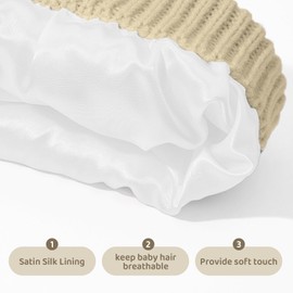 Durio Infant Satin Lined Beanie for Baby Girl & Boy - Warm Winter Hats, 6-36 Months, Beige