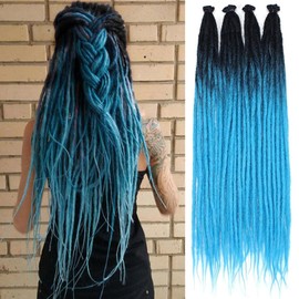 PORSMEER 20 Strands Ombre Blue Dreadlocks Extensions 60 cm Handmade Dreadlocks Crochet Hair Braids Synthetic 0.6 cm Hippie Straight Dreads Goddess Locs Crochet Hair for Women