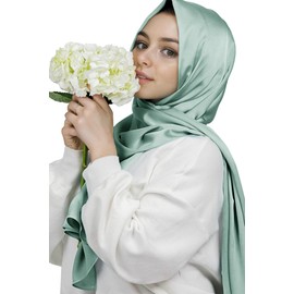 Lina & Lily Luxury Satin Hijab Head Scarf Shawl Wrap for Muslim Women Extra Long (Sage Green)