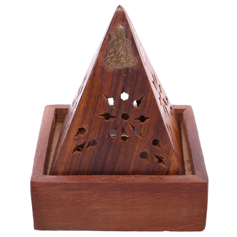 Decorative Sheehsam Wood Incense Cone Pyramid Box