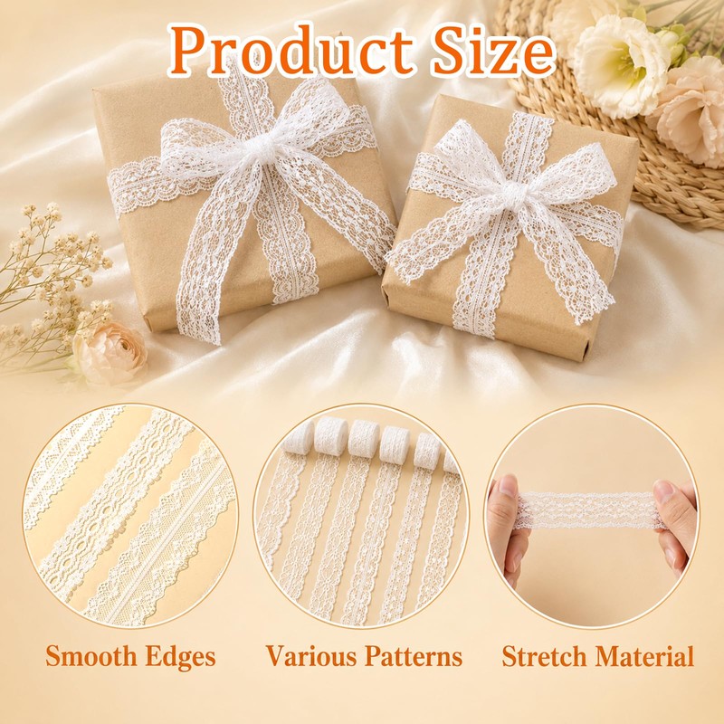 HJZHII 14 Rolls White Lace Ribbon, 0.5 to 2.5 inch