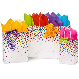NW Rainbow Confetti Paper Shopping Bags - Assortment of 3 size - 125 Pack