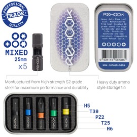 Rehook Reload 5X Mixed Tool Bits for Cyclists - 25mm Impact Screwdriver Drill Driver Bits Set PZ2, H5, H6, T25, T30, PoziDriv, POZI, Hex Allen Torx Phillips