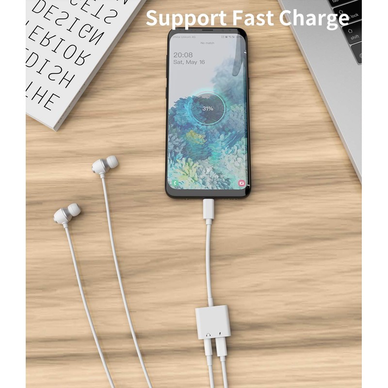 Kefiany 2IN1 USB-C to 3.5mm Headphone Jack Adapter, 30W PD