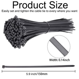 Cable Zip Ties,MRKTAO 100pcs 5.9 Inch Zip Ties Heavy Duty,40 Pounds Tensile Strength, Self-Locking Premium Nylon Cable Wire Ties for Indoor and Outdoor (Dark Black)