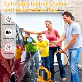 CZOALX Kids Clean Car Wash Toy Toddler Cleaning Set Car Washing Kit,Powerful Manual Pressure Washer with Scraper,Sponge,Rag,Pretend Play Toy Gift for Boys Girls Ages 3+