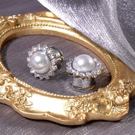 Longbeauty Silvery Stainless Steel Petals Diamond White Pearl Opal Single Flared Flesh Ear Tunnels Plugs Stretcher Expander Gauge 5/8"