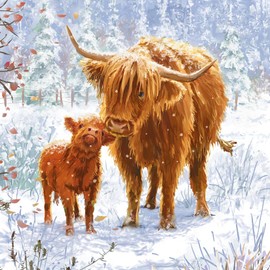 Marie Curie Charity Highland Cow Christmas Cards Pack of 10 with Envelopes 14x14cm FSC Board Made in UK