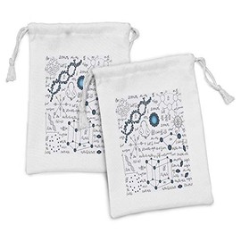 Lunarable Abstract Fabric Pouch Set of 2, Science Physics DNA Molecule Formulas Atomic Chemical Analyses Display, Small Drawstring Bag for Toiletries Masks and Favors, 9" x 6", Petrol Blue Pale