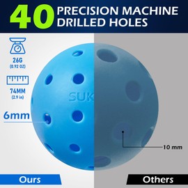 Sukeen Outdoor Pickleball Balls 40 Holes, High Bounce True Flight Pickleball Balls for Outdoor Play, High Visibility Outdoor Pickleballs, 6 Pack Pickle Balls Balls with Mesh Bag, Blue/Yellow
