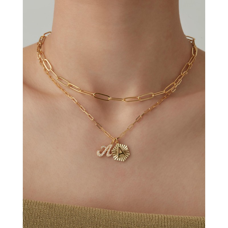 PAVOI Rhodium Plated Initial Letter Pendant Layered Necklace for Women