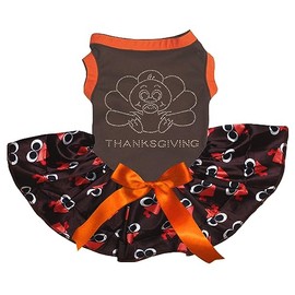 Petitebelle Rhinestone Baby Turkey Puppy Dog Dress (Brown/Turkey Face, Large)