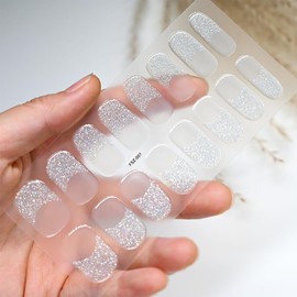 Two-color Glitter French Style Nail Seal, Just Paste Gel Nail Seal, Hardening Type (16 Pieces), Nail Seal, Gel Nail Design, Nail Wrap, For Hands, Long Lasting, Gel Nail Seal, Cute Popular Design, Easy