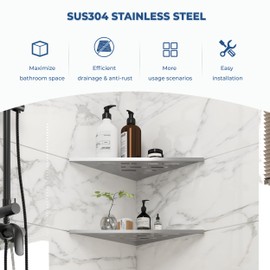 FerdY 2-Pack 10" Brushed Nickel Recessed Corner Shower Shelf, for Tiled Bathroom Walls, 304 Stainless Steel Floating Shelf, Shower Caddy Storage Shelves, No Drilling Required, Striped Triangle