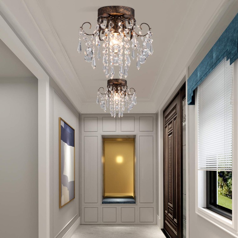 Q&S Small Crystal Ceiling Light Fixture Flush Mount,Black Ceiling Lights