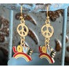 Gold Hippie Dangle Earrings Peace Love Rainbows. Jewelry Earrings for