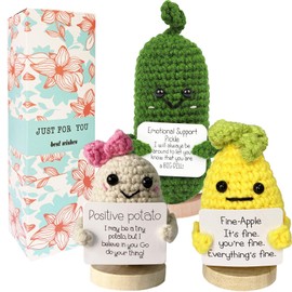 WUXTANGZ Positive Crochet Emotional Support Avocado Pickle Pineapple, Mini Funny Knitted Wool Toy with Encouraging Messages, Cute Present for Women, Men, Girls, Boys, Friends, Family