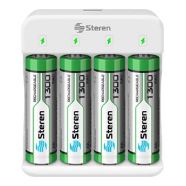 STEREN Cargador Inteligente de Pilas “AA” y “AAA”. Incluye 4 Pilas AA