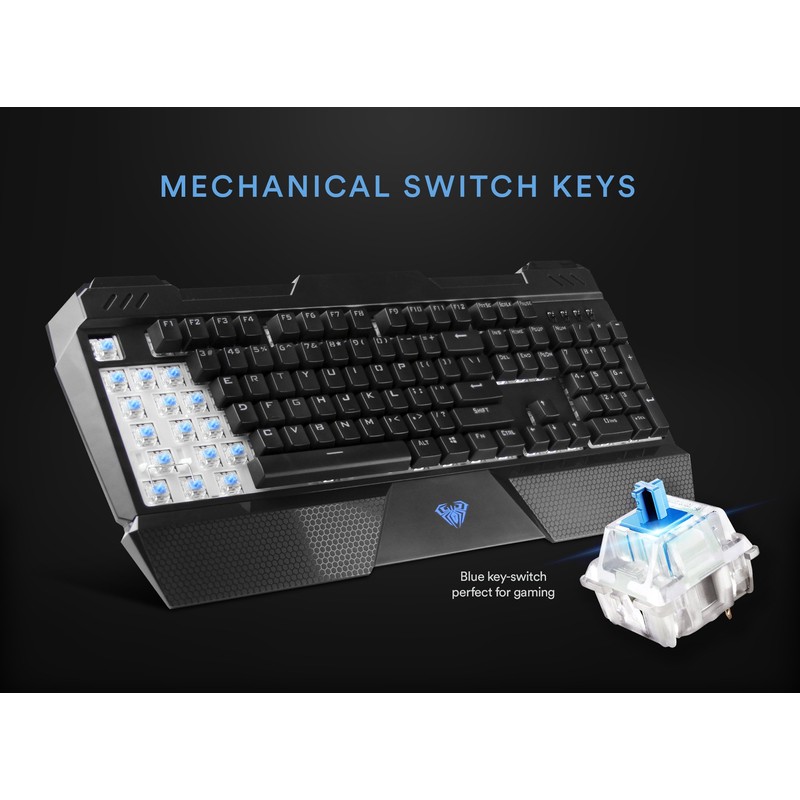 Beastron Mechanical Wired Gaming Keyboard with Blue Switches, Wrist Rest,