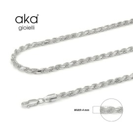 AKA Gioielli® - Cord Chain 4 mm 925 Sterling Silver - Silver Chain Men's Women's Necklace Lengths: 50 55 60 65 70 80 90 cm, Sterling Silver