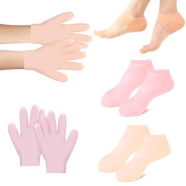 4 Paar Feuchtigkeitshandschuhe Socken Set und 2 Paar Fersenschoner Silikonsocken für Füße Anti-rutsch Fuß Spa Gel Socken Fußpflege für Trockene Rissige Füße