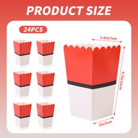 SAVITA 24pcs Cartoon Theme Popcorn Boxes, Red and White Animated Pattern Snack Box Cookie Box Popcorn Containers for Kids Boys Girls Party Supplies