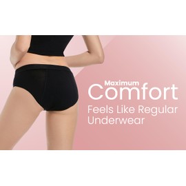 4period Period Underwear for Women & Teens; Comfortable, Breathable, No Side Leaks, Heavy Absorbency (1 Black, Medium)