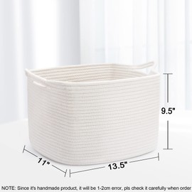 ABenkle Square Cotton Rope Woven Basket, White Storage Basket for Organizing, Rectangle Shelves Closet Organizer for Books, Magazines, Toys, Decorative Basket for Baby Nursery, Living Room, Bathroom
