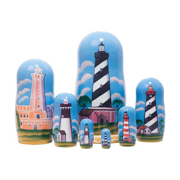 Golden Cockerel Lighthouses of America Nesting Doll 7pc./8" Nautical Shoreline