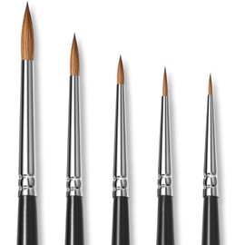 Sable Miniature Watercolour Brushes 5Pcs, Fuumuui Professional Detail Kolinsky Paint Brushes for Watercolour, Gouache, Miniature, Models, Face Painting - Round #00000, 00, 0, 1, 3