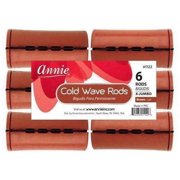 Annie Jumbo Cold Wave Rods with Rubber Band for Hair Curling and Perm Styling - Brown - Set of 3 Packs of 6 (18 Pieces)