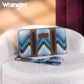 Wrangler x Montana West Aztec Canvas Wallet with Wrist Strap Bohemian and Functional Zip Around Wristlet Clutch for Women LW-WG2211-W006 JN