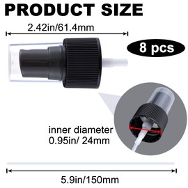 VARMDUKKE 8PCS Spray Bottle Nozzle, Reusable Sprayer Tops Replacement with Cap, 24 mm Plastic Fine Mist Sprayer Pump for Essential Oil, Makeup Bottle, Cleaning Solutions - Black
