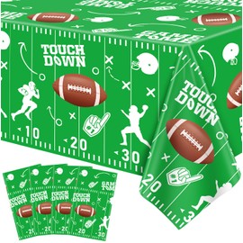 4 Pack Football Tablecloths Disposable Table Covers Touchdown Table Cloth Football Party Decoration Football Plastic Tablecloth for Rectangle Tables Football Theme Birthday Party Supplies 51 X 86IN