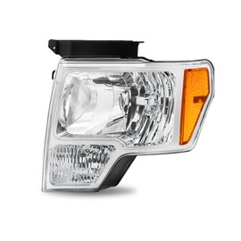 SOCKIR Headlight Assembly Compatible with 2009-2014 Ford F150 OE Style Headlamp Replacement Left Driver Side (Chrome Housing & Amber Reflector)