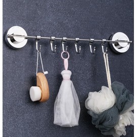 GEEKHOM Hook Rack for Kitchen, Kitchen Holder No Drilling with 6 Removable Hooks, 40 cm Stainless Steel Kitchen Hook Rack, Kitchen Utensils Rod, Cup Holder, Wall Mount