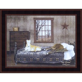 Lazy Afternoon by Billy Jacobs 15x19 Greyhound Dogs Laying On Bed Rustic Primitive Folk Art Wall Décor Framed Picture
