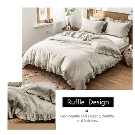 Simple&Opulence 100%Washed Linen Duvet Cover Set-King Size-3 Pieces Premium Shabby Chic Ruffled Bedding with 1 Comforter Cover(104"x92") and 2 Pillow Shams France Farmhouse Vintage Style,Natural Linen