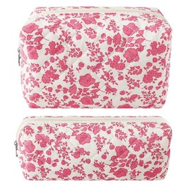 ZLFSRQ Floral Pencil Case Cute Pencil Pouch Quilted Makeup Bag Small Travel Cosmetic Bag Preppy Pen Bags Aesthetic Toiletry Bags Makeup Pouch for Purse Zipper Skincare Storage Organizer, pink, Pink