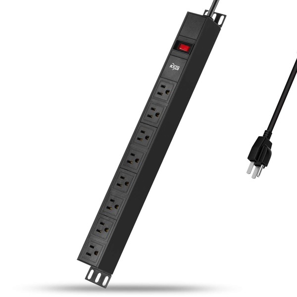 KMC 8-Outlet Metal Power Strip Surge Protector, Rack Mount PDU,