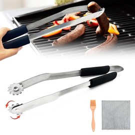 Barbecue Tongs Stainless Steel Sausage Party BBQ Tongs Kitchen, BBQ Sausage Turning Tongs Kitchen Tongs Stainless Steel Sausage Turner Grill Reversible Tongs Sausage Turning Tongs