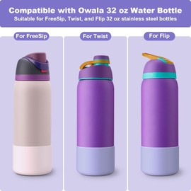 Alwenid 2PCS Silicone Water Bottle Boot for Owala 32 Oz, Anti-Slip Protective Sleeve Bottom Bumper Protector for FreeSip, Twist, and Flip Stainless Steel Water Bottles (Purple+Pink)