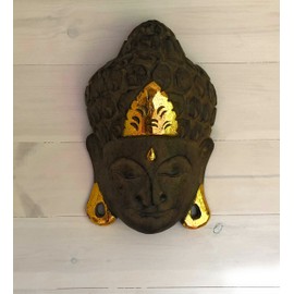 Carved Wood Buddha Mask | Buddha wall mask hanging wall décor