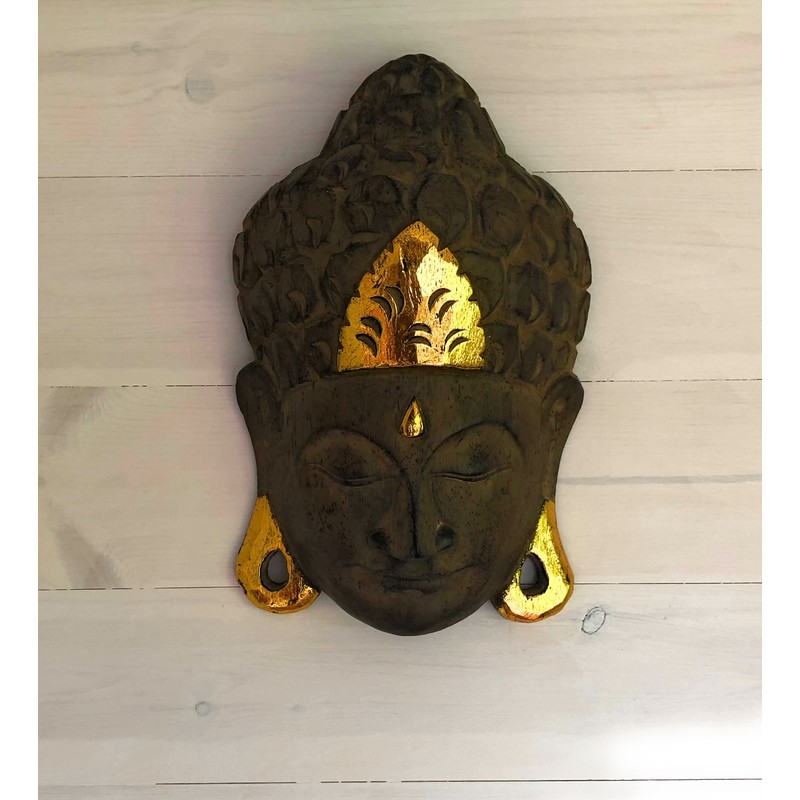 Carved Wood Buddha Mask | Buddha wall mask hanging wall