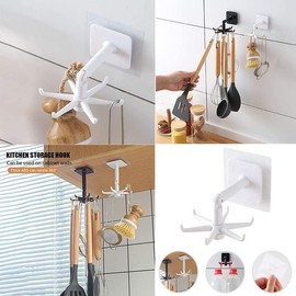 Wall Mounting Self Adhesive Plastic 360 Degree Rotatable Hook for Kitchen Tools Hanging, Spoon and Spatula Hanger Hook (Multicolor) (2)