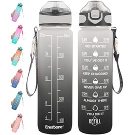 Enerbone 32 oz Drinking Water Bottle with Times to Drink and Straw, Motivational with Carrying Strap, Leakproof BPA & Toxic Free, Ensure You Drink Enough Water for Fitness Gym Outdoor