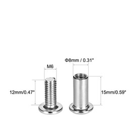 Awclub Screw Post Fit for 5/16"(8mm) Hole Dia, Male M6x12mm Belt Buckle Binding Bolts Leather Fastener Carbon Steel Silver 10 Sets