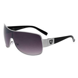 Khan Gearbox - Squared Curved One Piece Shield Sunglasses (Smoke Silver)