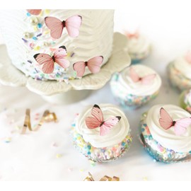Sugar Robot Edible Butterflies for Cake Decorating - Small Pastel Pink Butterfly Cake Toppers and Cupcake Toppers - Decoration Made in the USA - Premium Crafted (Pink)